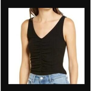 LOVE Fire Size Medium Black ribbed tank top NEW ruched front sleeveless